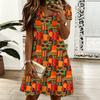 Ladies V Neck Vintage Sunflower Print Plus Size Summer Loose Dress