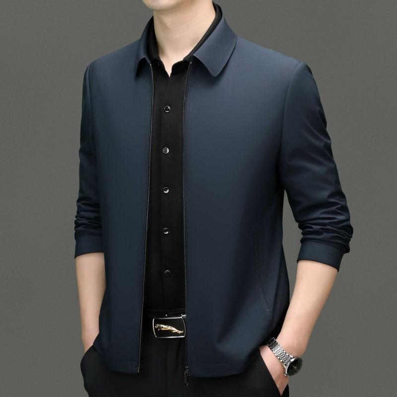 

Весенне-осенняя новая куртка мужская повседневная куртка для пап среднего возраста деловая куртка с лацканами из шелка тутового дерева мужская куртка 195