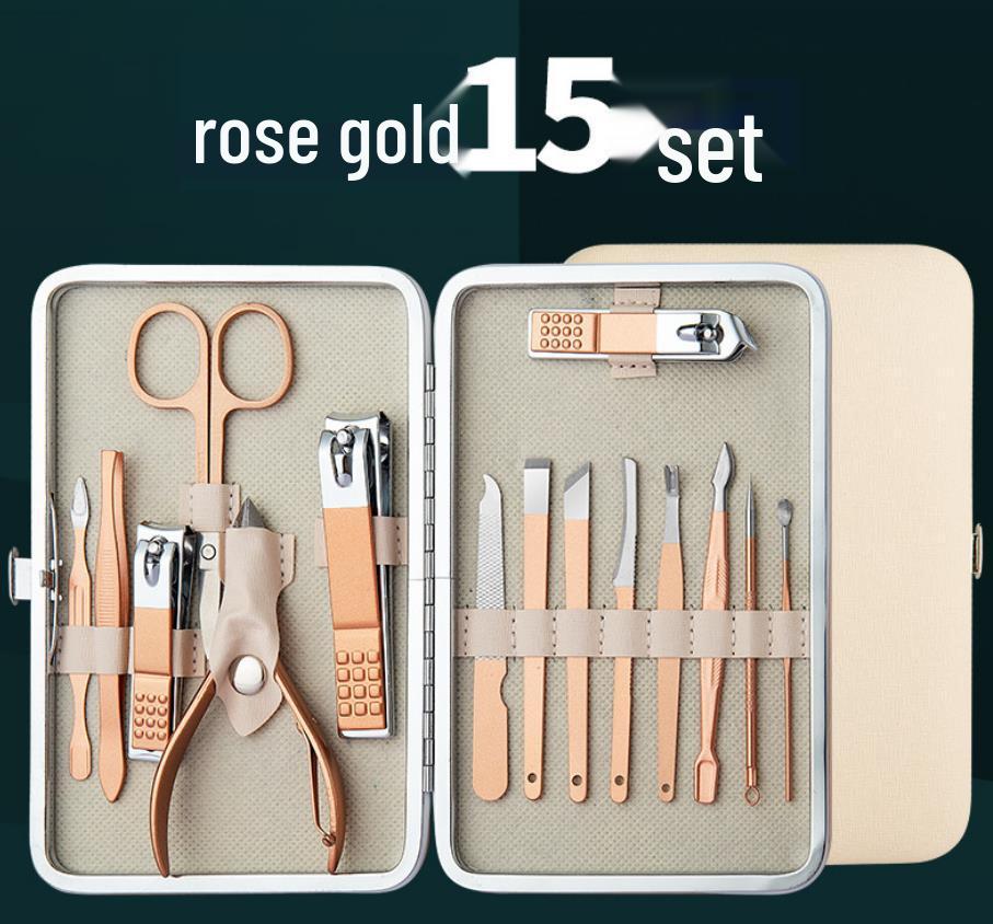 Rose Gold 18-Piece Stainless Steel Manicure Set - Nail Clippers & Art Tools