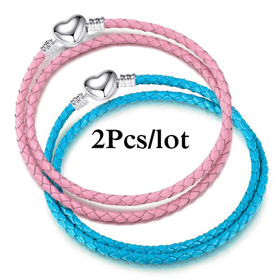 2Pcs/Lot Vintage Jewelry Leather Chain Bracelets Fit DIY Handmade Beads Charms Bracelet Couples Pulsera Jewelry For Women Men