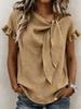 Womens Casual Solid Color Round Neck Short Sleeve Bow Knot T Shirt