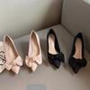 Chaussures à talons hauts en satin pour femmes, nouvelles chaussures à talons hauts à bout pointu et à nœud papillon pour femmes, talons fins et chaussures à bouche peu profonde pour femmes