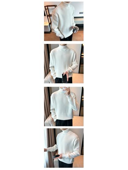 Men's Korean Style Ribbed High Neck Sweater - Autumn/Winter Versatile Long Sleeve Knitwear