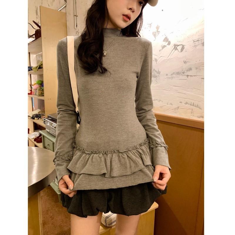 Womens Ballet Style Semi-High Neck Long Sleeve Top Fitted Thickened De Base Layer Winter