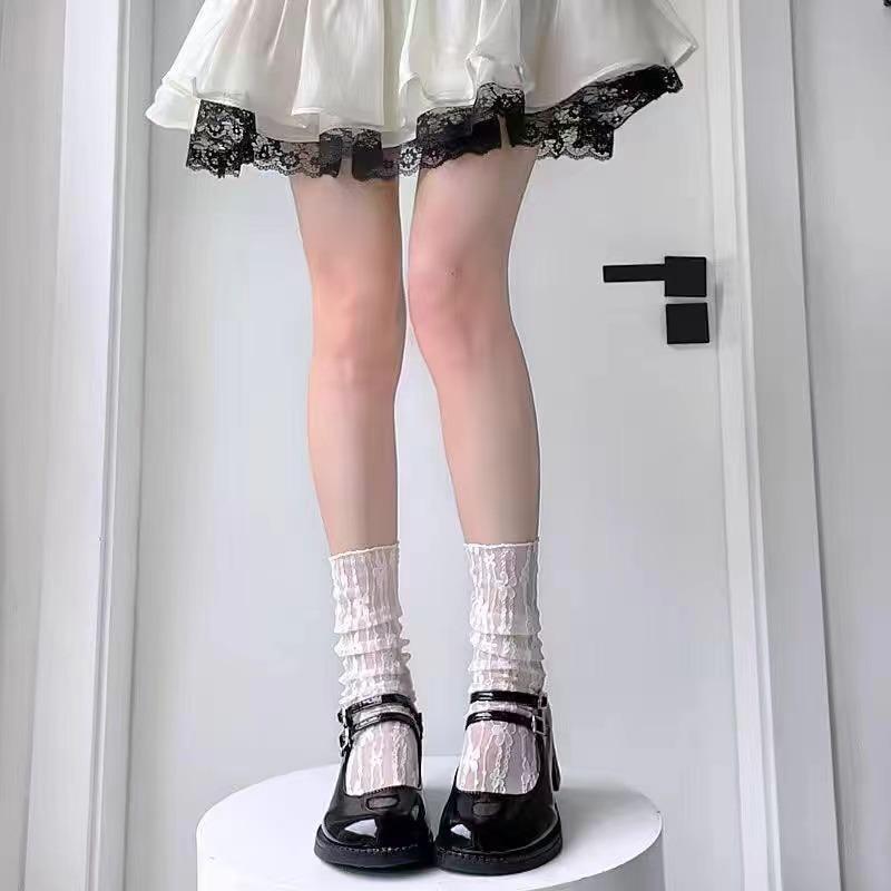 Women Sexy Lace Flower Fashion Ultra-thin Transparent Hollow Out Mesh Socks Summer Japan Style Harajuku Long Socks