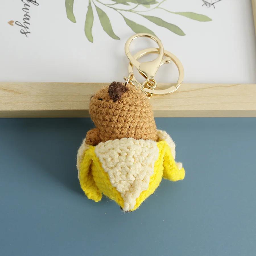 Hand Woven Cross Dressing Capybara Doll Yarn Crochet Capibala Keychain Mini Bag Car Keychain Handmade Pendant Ornament