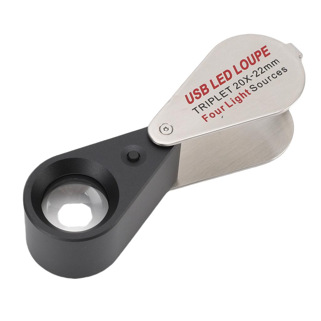 Set Lupă Bijutieri Mărire 20X Portabilă Pliabilă Reîncărcabilă 4 Surse de Lumină 13 Lumini LED