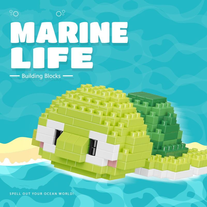 New Marine Life Series Building Blocks Turtle, Beluga, Seahorse, Crab, Octopus, Shark, Clown Fish, Killer Whale Assembled Toys