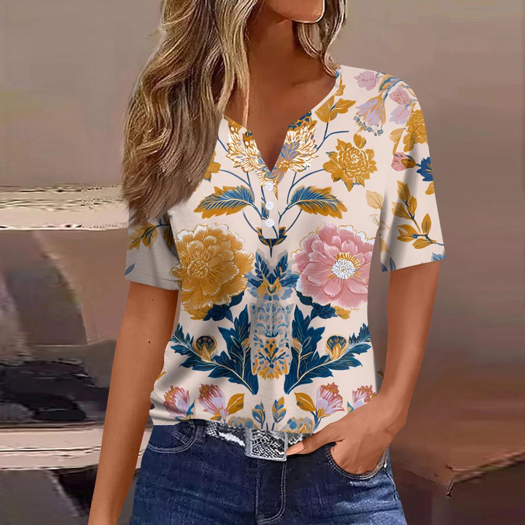 Women's Blouse Fashionable And Casual Short-Sleeved Printed T-shirt Top