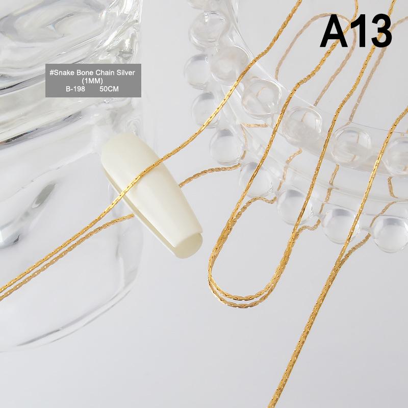 Correntes para Unhas Ouro Prata Contas de Pedra para Unhas 50Cm Decoração 3D Metal Bola de Aço Metal Estilo Punk Decoração de Unhas Joia para Unhas Amuleto para Unhas