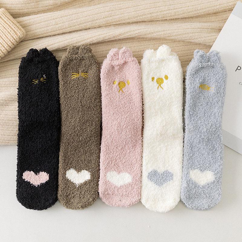 Women's Coral Fleece Winter Cat Claw Home Plush Socks Sleep Socks Floor Socks