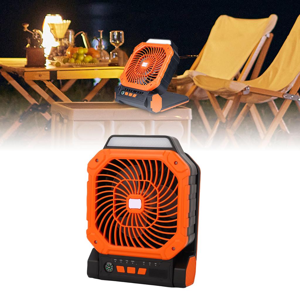 Solar Camping Fan 4 Speeds 3 Light Modes 7800mAh Battery Rechargeable Portable Fan with Timer and Compass