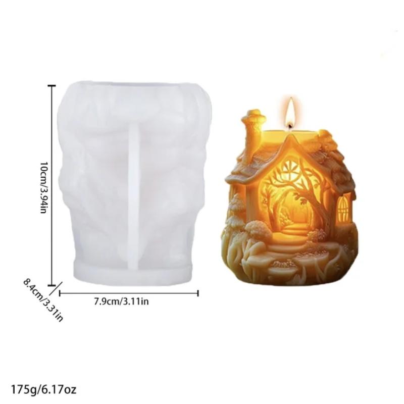 1Pc 3D Treehouse Silicone Mold DIY Elf Tree House Candle Mold Funny Castle Chimney House Resin Concrete Gypsum Mold