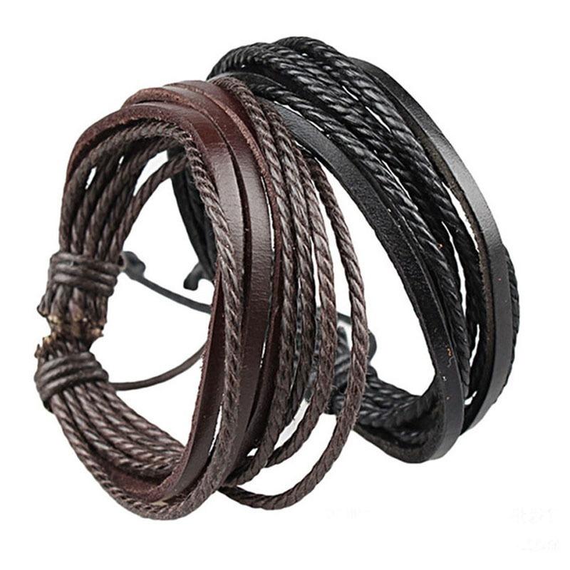 Male Leather Bracelets Bangles for Men Black Brown Braided Rope Fashion Wrist Band Bracelet Men Jewe