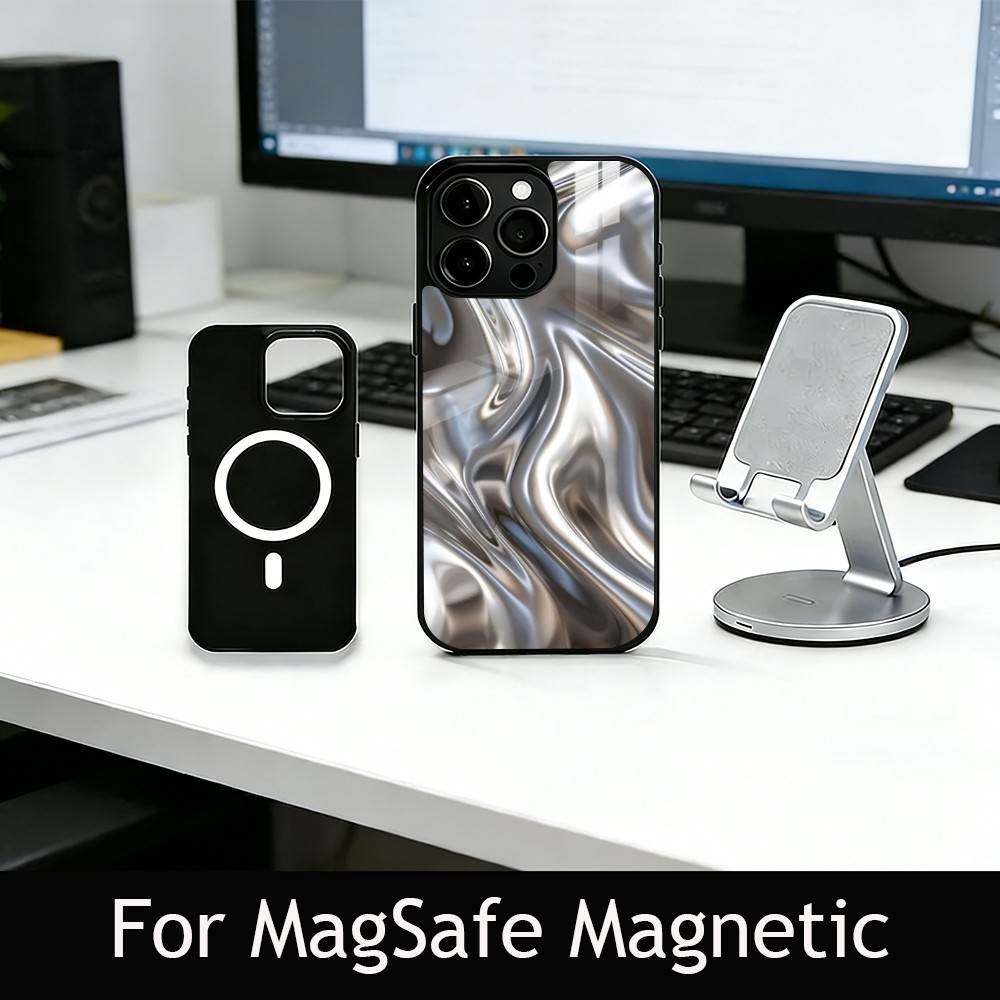 Metallic Pattern Phone Case For iPhone17,16,15,14,13,12,11 Plus,Pro Magnetic with Magsafe Wireless Charging