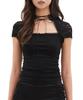 Hilda Tie-Neck Lace Slim Tee [Black]