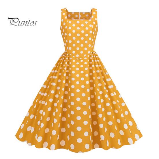Vrouwenjurk Retro A-lijn Grote Swing Strak Hoge Taille Mouwloos Vierkante Hals Stippenprint Achterkant Rits Contrasterende Kleur 50s 60s Feest Bruiloft Prom Baljurk