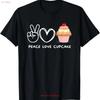 Peace Love Cupcake Retro Lover Sweets T Shirt Vintage Washed Graphic Comfortable Stylish Casual Stretched Designer Clothes