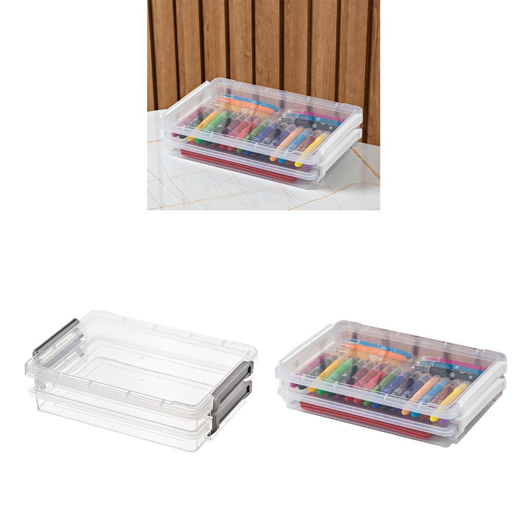 2pcs Plastic Portable File Box Stackable Dustproof Protective Clear  Document Case for Document Ph