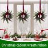 Christmas Kitchen Cabinet Wreaths With Plaid Bow Ribbon Hanging Cabinet Doors Wreaths Decorative For Kitchen Window Outdoor Indoor Holiday Decor