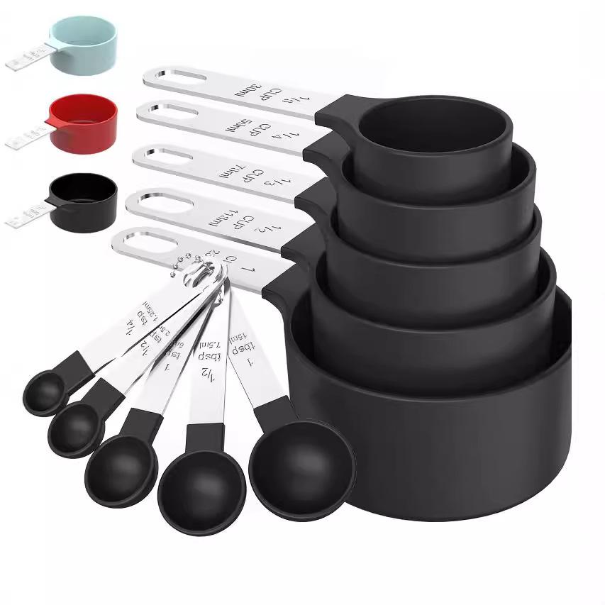 10-Piece Stainless Steel & Plastic Measuring Cup and Spoon Set for Baking and Cooking