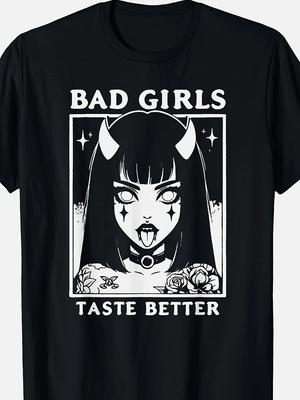 Mens Vintage Bad Girls Taste Better Graphic TShirt  Edgy Gothic Tee with Punk Rock Design Breathable Streetwear Shirt
