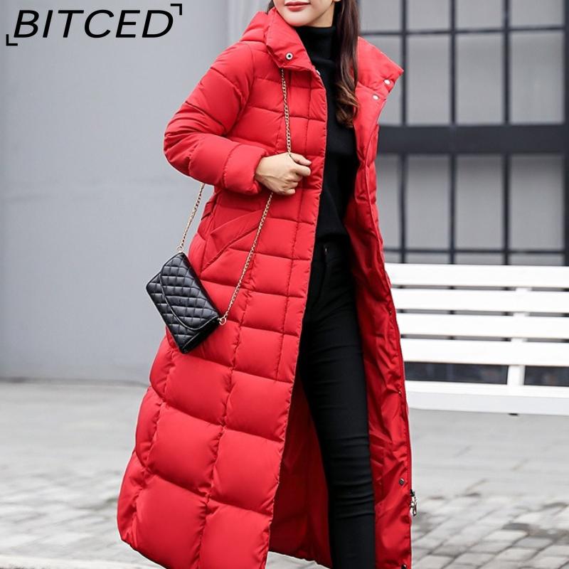 

BITCED Winter Women s Cotton Coat - Extended Length, Thickened Long-Line Down-Filled Cotton Jacket M