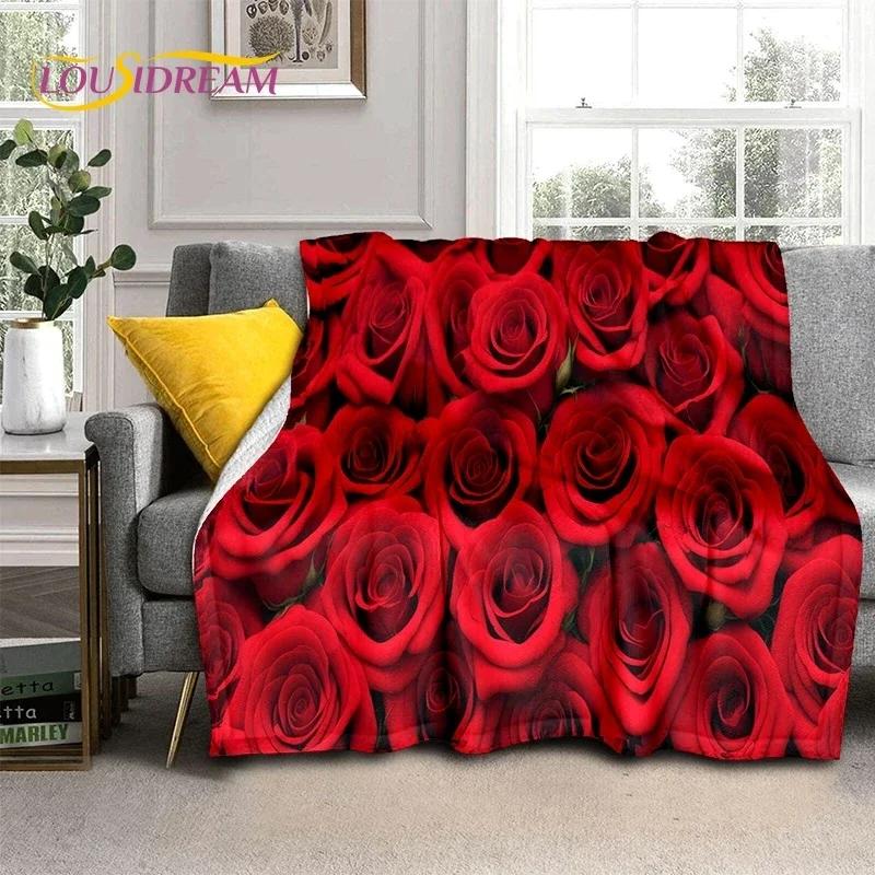 3D Rose Flowers Nordic Romantic Soft Flannel Blanket for Beds Bedroom Sofa Picnic,Throw Blanket for Cover Outdoors Leisure Gift