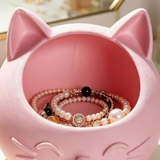 3D Printed Cat Head Pen Holder, Cute Desktop Storage Container, Wide Mouth Sundries Container for Keys Pens Makeup Brush Bracelets Rings