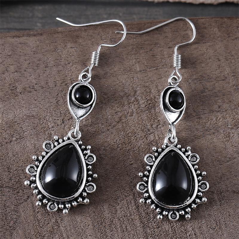 

1 пара винтажных черных серег-подвесок, черные синтетические драгоценные камни, геометрический треугольник с полым дизайном, бохо ювелирные аксессуары для женщин для повседневной носки