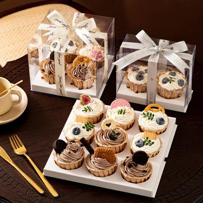 10 Stück 4/6 Stück Cupcake-Box, transparente Dessert-Verpackungsbox, kleine Tassen-Verpackungsbox für Muffinförmchen