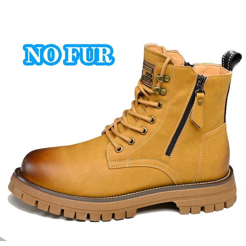 Winter Plush Snow Mens Ankle Boots All Seasons Motorcycle Boots High Top Casual Leather Shoes Handmade Male Botas Warm Trainers