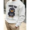 Men's Graphic Print Crew Neck Sweatshirt With Cute Cartoon Bird Peck Me Christmas Halloween, Loose Fit Streetwear.