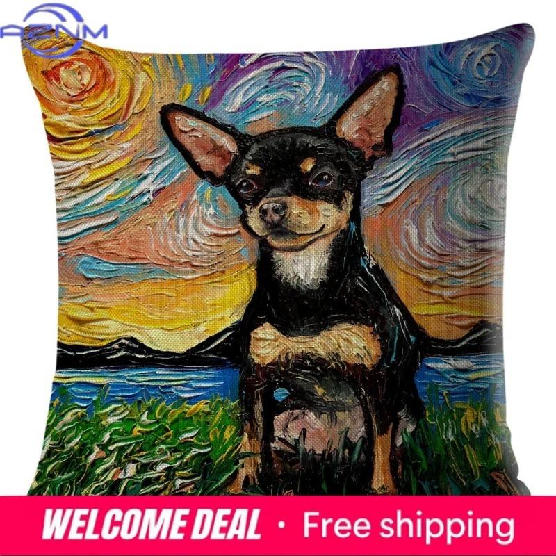 Home Decor Van Gogh Style Dogs Printed Pillow Covers Pattern Cushion Cover Suitable For Sofa Bedroom Car Pillow Cover