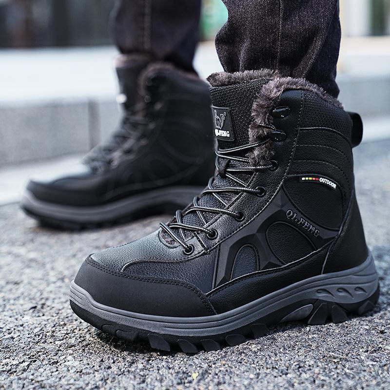 Autumn and Winter Tactical Boots Outdoor Hiking Hiking Shoes Desert Boots High Top Wear-resistant Cowhide Velvet High Top Boots