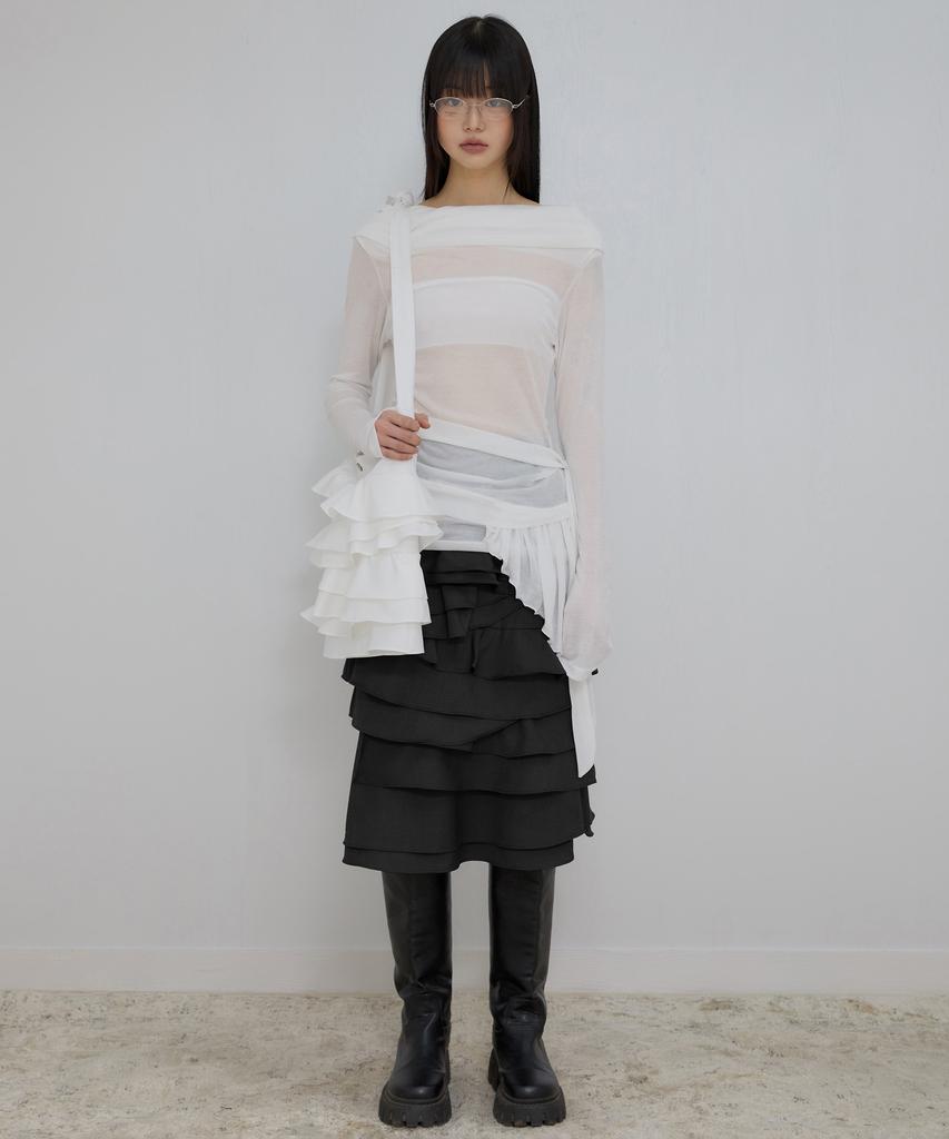 Peulleeoeob Faye Frill Midi Skirt (Fl-246_Black)