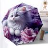 Cute Fluffy Puppy Print Folding Umbrella, Blue Starry Sky Design Compact Sun/Rain Umbrella