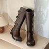 Cowhide Large Tube Circumference Medium Tube Knight Boots 2025 Autumn and Winter Thick Middle Heel Belt Buckle Round Head Cowhide Loose Boots Women