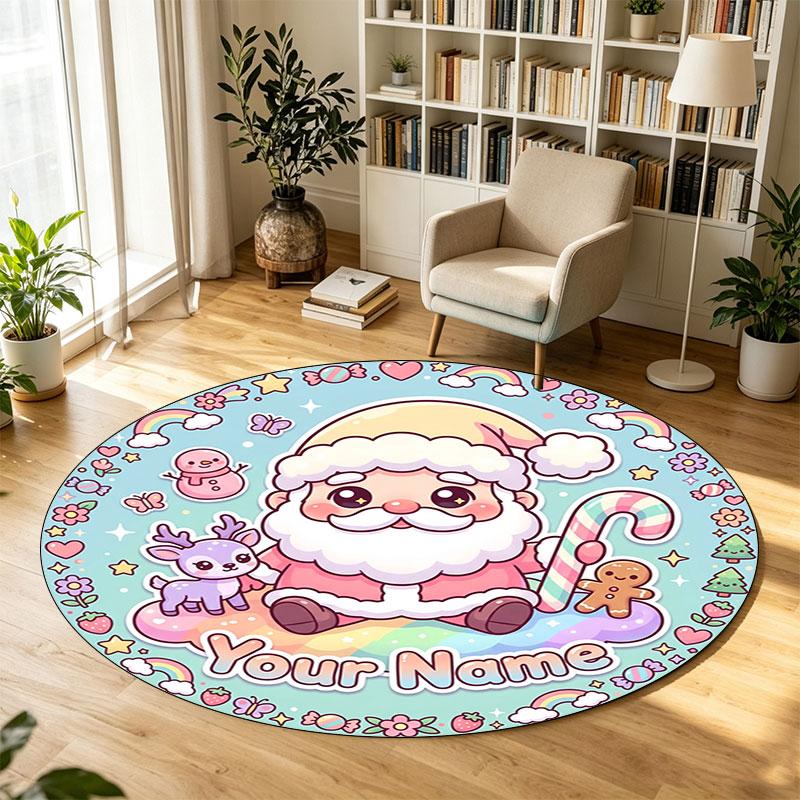 Christmas (81) Theme Circular Crystal Velvet Carpet Customized Name & Text Round Soft Floor Rug For Living Room Bedroom Decor