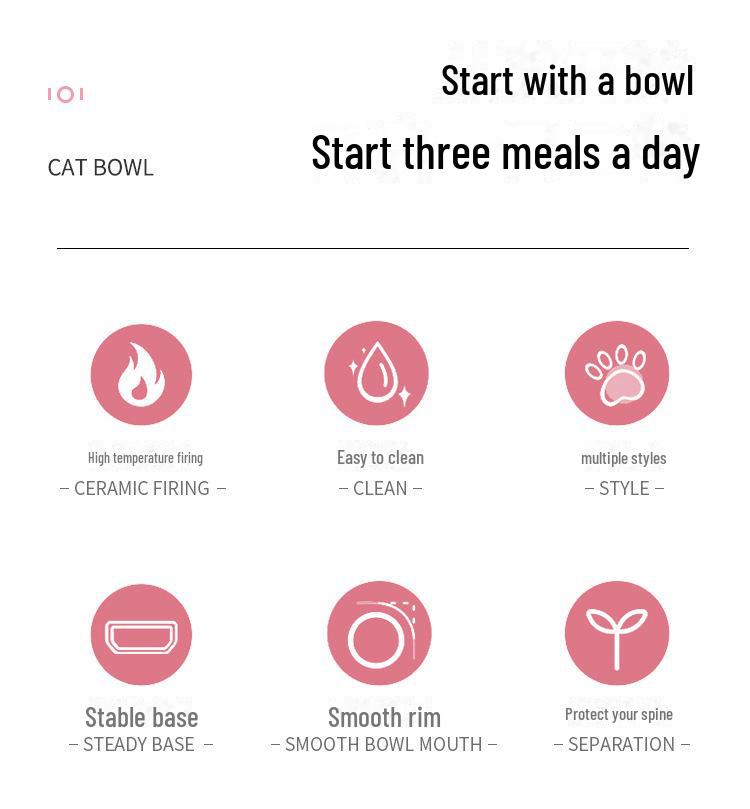 Ceramic Non-Slip Cat Bowl for Food & Water, Cute Design, Pet Supplies for Cats & Dogs.