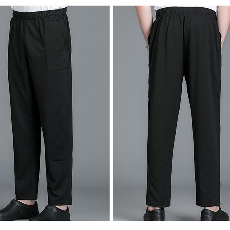 Men's & Women's Full Elastic Black Stretch Chef Pants for Kitchen, Catering, Waitstaff, and Cleaning.