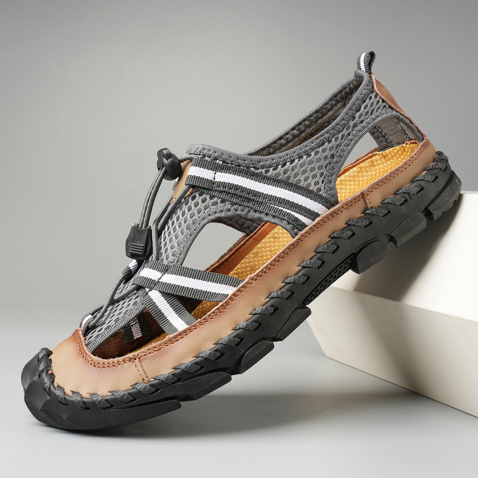 

2024 Лето Новые Мужские Дышащие Сандалии Сетчатые Легкие Пляжные Сандалии Рыбацкая Обувь Для Мужчин Уличная Обувь Ручной Работы Обувь 38-46 46 серый