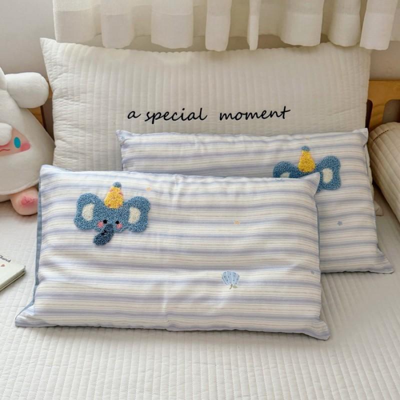 Soft Cotton Double Layer Gauze Kids Pillowcase With Fiber Filled Pillow Core Toddlers 30x50cm Cartoon Design
