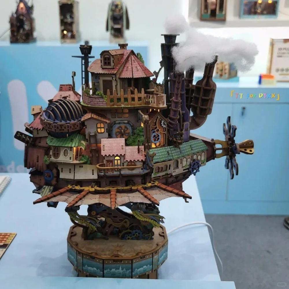 New Tonecheer Howl's Moving Castle Wooden Puzzle Building Blocks Diorama Model Kit Dollhouse Decoration 3D Wooden Birthday Gift