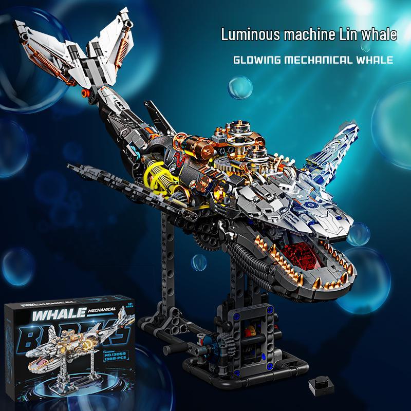 Mei Ji Mechanical Whale & T-Rex Assembly Blocks - Electric, High Difficulty, LEGO Compatible Gift