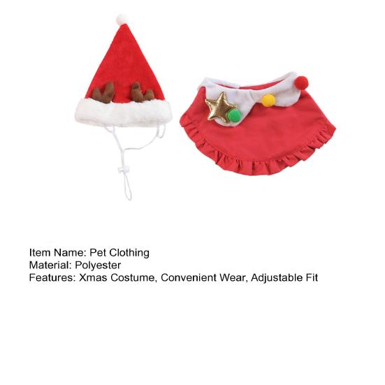 Christmas Cat Costume Set Santa Hat And Bib Collar Xmas Party Pet Outfit for Small Dogs Cats Holiday Dress-up Photography Props
