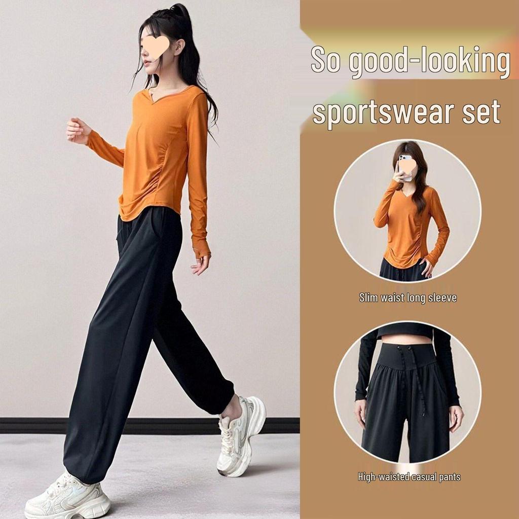 Women's Autumn 2026 Sportswear Set: Fashionable Morning Run Yoga Top and Cycling Fitness Pants