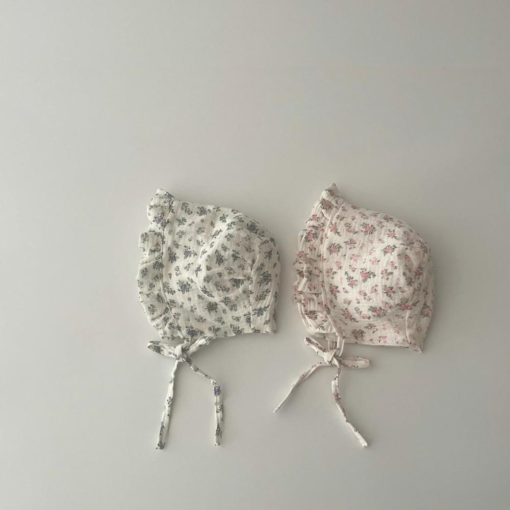 Floral Printed Sunshade Cap Breathable Princess Hat New Ear Protection Hat  Newborn