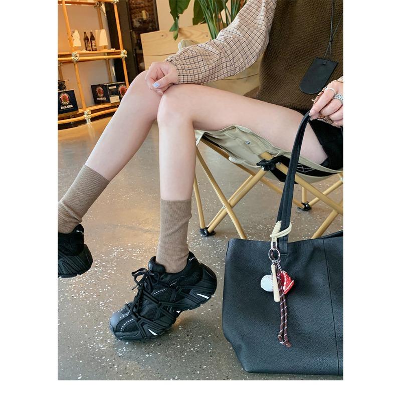 Sheepskin version~ fashionable mesh splicing thick-soled heightening sports and leisure shoes dad shoes women's new leather muffin shoes