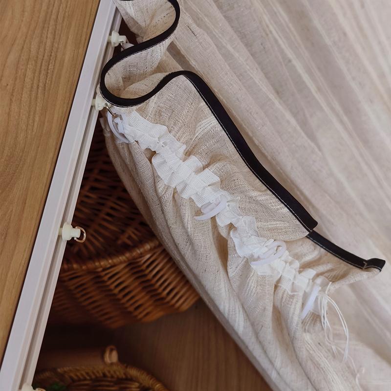 Cortinas Transparentes de Algodão e Linho Retrô Cortina Japonesa Curta com Acabamento de Babados Meia Cortina Voil para Decoração de Armário (SEM Faixas)